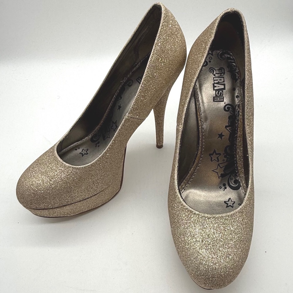 Brash Womens Gold Glitter Platform Pumps Stiletto Heels 8.5W wide Glam Party